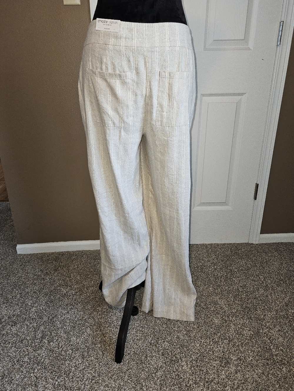 Neutral Striped Wide-Leg Women's Pants - Cream - Picture 2 of 6